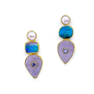 Boulder Opal Earring Sapphire Pearl 22k Gold