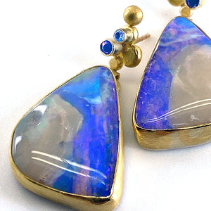 Boulder Opal Earrings Sapphire 22k Gold 18k Gold