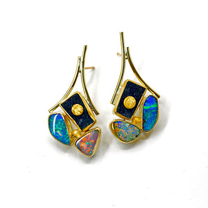 Boulder Opal Earrings Onyx Drusy 22k 18k Gold
