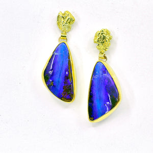 Boulder Opal Earrings Alaskan Gold Nuggets 22k 18k