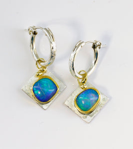 Boulder Opal Earrings in Sterling Silver and 22k Gold
