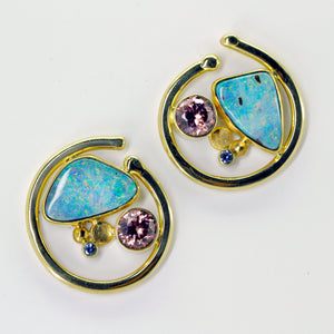Boulder Opal Earring Zircon Sapphire 22k 18k Gold