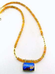 Boulder Opal Necklace with Ethiopian Beads 22k 18k Gold