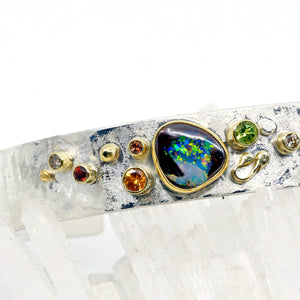 Jennifer Kalled Boulder Opal Galaxy Cuff Bracelet Sapphire Diamond Zircon Garnet