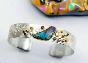 boulder-opal-cuff-bracelet-silver-gold-galaxy-spinel-tsavorite-kalled-kasso