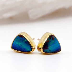 Jennifer Kalled Boulder Opal Stud Earrings 22k Gold 14 Gold