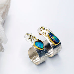 Boulder Opal Earrings 22k 18k Gold Sterling Silver Hoops