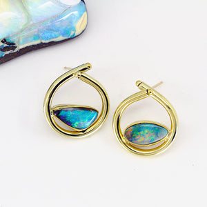Boulder Opal Hoop Earring 22k 18k Gold