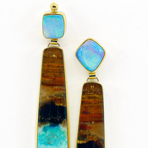 Boulder Opal Earrings Silicate Petrified Wood 22k 18k Gold