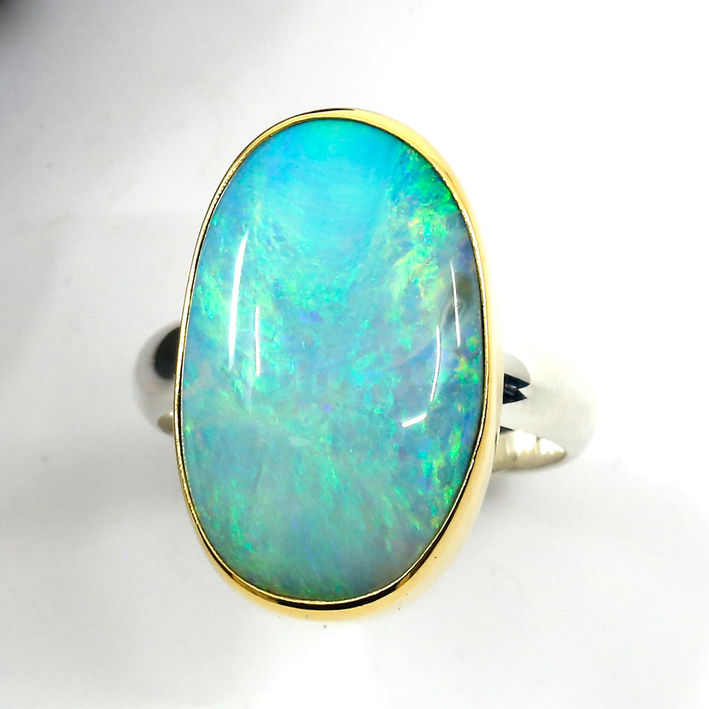 Boulder Opal Ring 22k Gold Sterling Silver 4mm Band – The Kalled Gallery