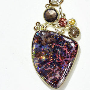 boulder opal brown sapphire rose cut diamond 22k gold kalled necklace