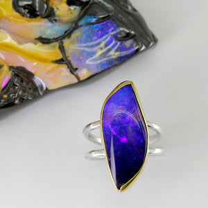 Boulder Opal Ring 22k Gold Sterling Silver