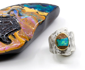 boulder-opal-ring-silver-gold-kalled-kasso