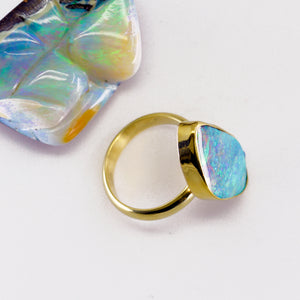 Boulder Opal Ring 22k Gold 18k Gold 4mm Band
