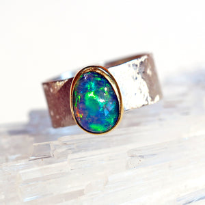 Boulder Opal Silver & 22k Gold Ring