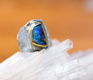 Boulder Opal Ring in Silver Gold