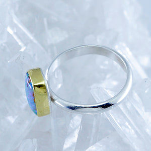 Boulder Opal Ring 22k Gold Sterling Silver Band