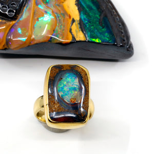 Boulder Opal Ring 22k Gold 18k Gold Yowah Opal