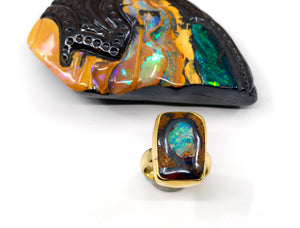 Boulder Opal Ring 22k Gold 18k Gold Yowah Opal