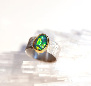 Boulder Opal Silver & 22k Gold Ring