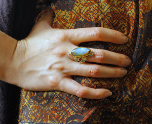 boulder opal ring tsavorites zircon ring 22k gold 18k gold