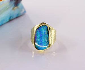 Boulder Opal Wide Band Ring 22k 18k Gold