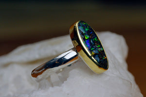 Matrix Opal Ring in Petrified Wood 22k Gold Sterling Silver The Kalled Gallery