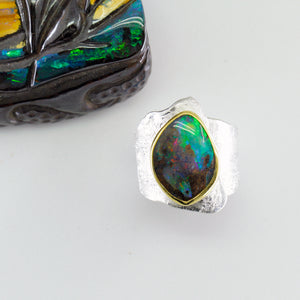 Boulder Opal Sculpted Ring 22k Gold Sterling Silver