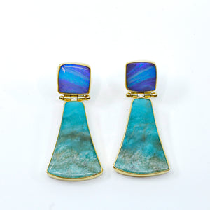 Boulder Opal Earrings w/ Silicate Wood 22k 18k Gold