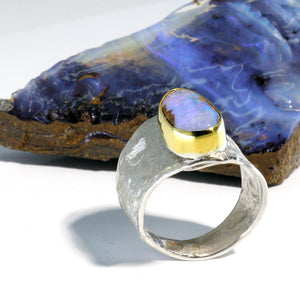 Boulder Opal Ring in Gold and Silver