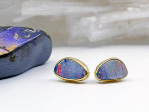 Jennifer Kalled Boulder Opal Stud Earrings 22k gold 18k Gold