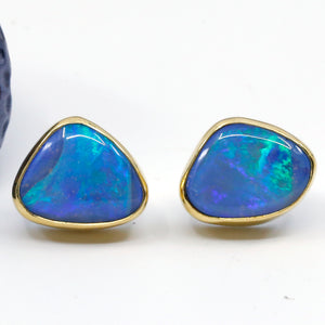 Jennifer Kalled Boulder Opal Stud Earrings 22k Gold