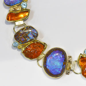 purple boulder opal orange mexican opal necklace 22k gold kalled
