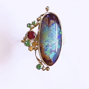 boulder opal ring tsavorites zircon ring 22k gold 18k gold