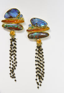 boulder opal orange mexican opal black diamond chain spessartite tsavorite 22k gold kalled
