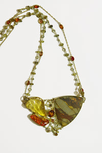 cherry-jasper-orange-yellow-mexican-opal-hessonite garnet necklace 22k gold kalled