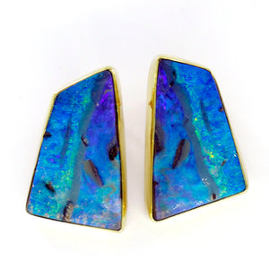 Boulder Opal Earrings 22k 14k Gold Blue Green