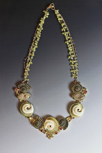 ammonite drusy sunset topaz peridot necklace 22k gold kalled