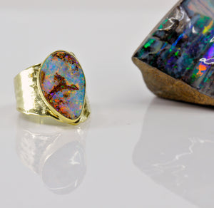 Boulder Opal Sculpted Ring 22k 18k Gold