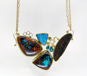 Jennifer Kalled Boulder Opal Chocolate Drusy Apatite Necklace 22k 18k Gold
