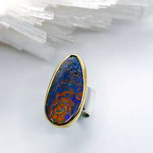 Opal Ring in Matrix 22k Gold Sterling Silver Wide Band