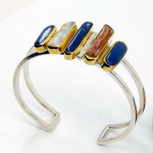 kyanite-natural-topaz-boulder-opal-cuff-bracelet-silver-22k-gold-kalled-kasso