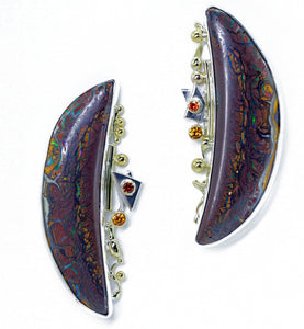 Yowah Opal Earrings Sapphire Sterling Silver 22k 18k Gold