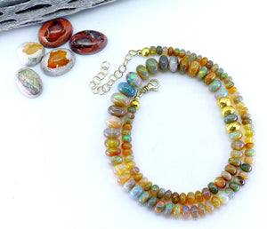 Ethiopian Opal Beaded Necklace 14k Gold
