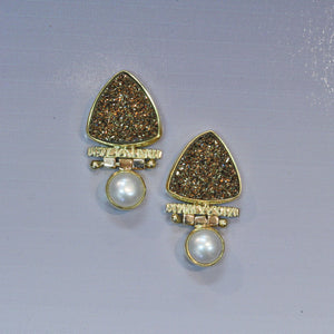 Moonbeam Drusy Earrings with Pearl