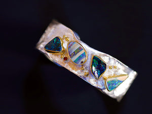 Boulder Opal Cuff Bracelet with Sapphire