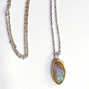 Boulder Opal Pendant 22k Gold Sterling Silver