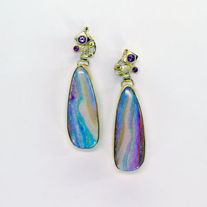 Boulder Opal Earrings Amethyst Sapphire 22k 18k Gold