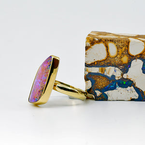Petrified Wood Boulder Opal Ring 22k Gold 18k Gold