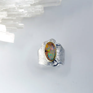 Boulder Opal Sculpted Ring 22k Sterling Silver